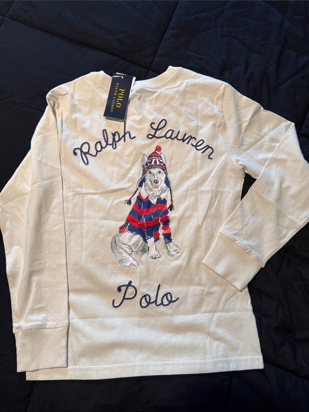 Polo by Ralph Lauren Kids Cream Long-Sleeve Tee with Dog Graphic